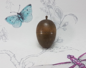 Antique Turned Wood Sewing Etui: Victorian Treen Thimble Case
