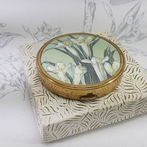 Vintage powder compact, boxed vintage lilies compact mirror, collectable vintage compact mirror