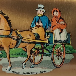 Petit poudrier vintage, Irish Jaunting Car, miroir compact vintage doré, fabriqué en Angleterre image 3