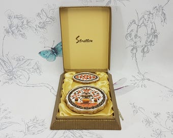 Vintage Stratton Floral Compact Mirror & Lipview Set - Unused