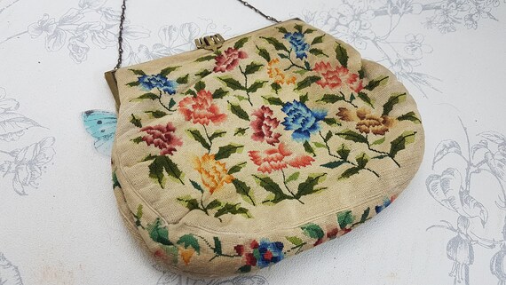 Antique petit point evening bag, finely embroider… - image 3