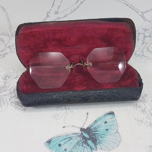 Pince Nez folding Eye Glasses & Leather Case Gothic Quizzing