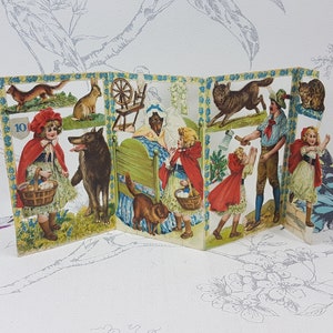 Carte d'histoire victorienne prédécoupée, carte d'histoire dépliante antique de chaperon rouge, art mural antique, éphémère victorien à collectionner