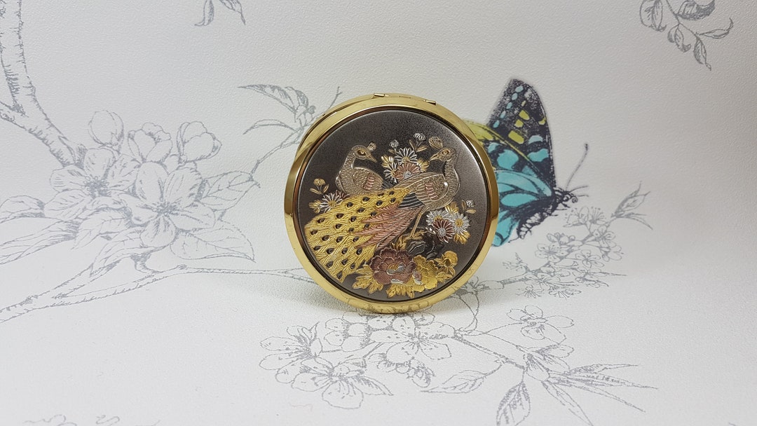 Vintage Japanese Compact Mirror Vintage Chokin Art Peacocks Etsy