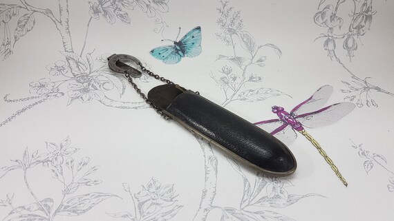 Antique Leather Chatelaine Spectacles Case: Velve… - image 2