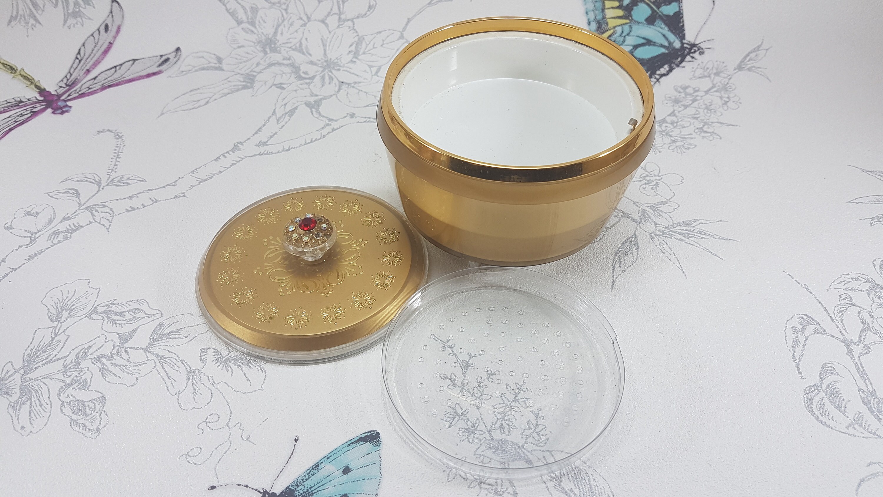 Vintage Music Box Powder Bowl With Rhinestone Jewelled Lid Etsy UK
