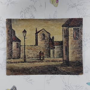 Pintura al óleo original vintage de Victor Mathias, obra de arte vintage original que representa Donville-Les-Bains, Francia, decoración del hogar vintage
