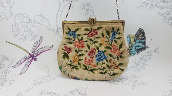 Antique petit point evening bag, finely embroider… - image 10