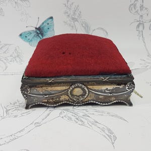 Antique Sterling Silver Sewing Box: Edwardian Pincushion Trinket Box