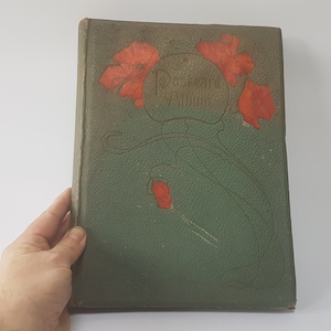 Antikes Edwardian Postkartenalbum, 1900er Hardcover Postkartenalbum, Raphael Tuck and Sons, Jugendstilalbum mit 48 zeitgenössischen Postkarten