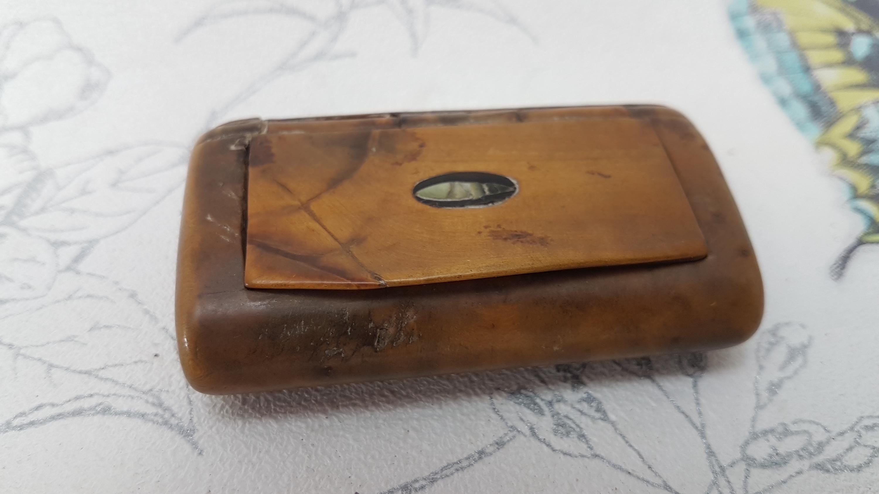 Antique Georgian Burr Wood Snuff Box: Mother of Pearl Inlay, Treen Box ...