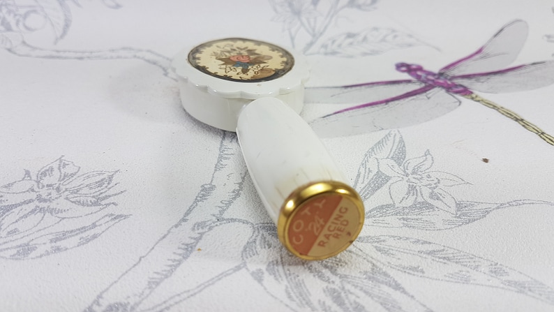 French vintage vanity mirror lipstick holder Vintage Coty Cream Powder compact mirror with lipstick holder