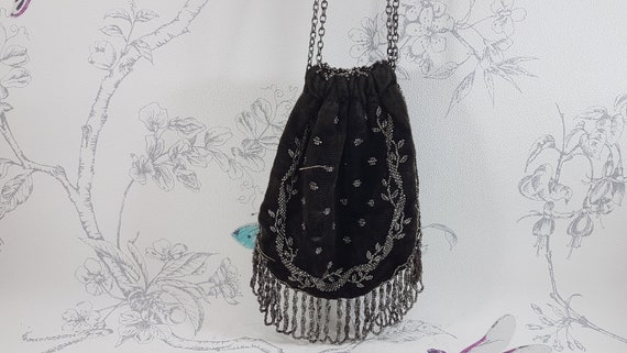 Antique velvet evening bag, cut steel beaded clut… - image 9