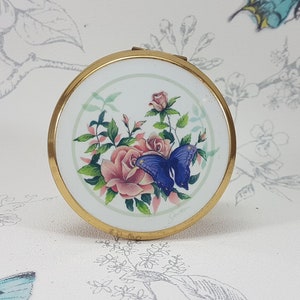 Vintage Stratton Powder Compact: Floral Roses & Butterfly Mirror