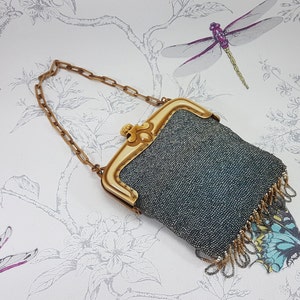 Art Deco celluloid frame handbag, 1920s evening clutch bag, decorative celluloid frame purse beadwork purse