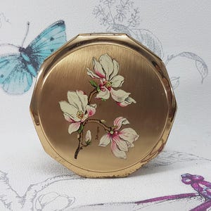 Vintage Stratton Floral Powder Compact: Signed Erika, Mid-Century Convertible Mirror