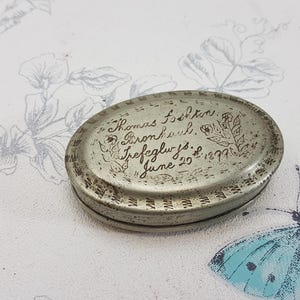 Antique Victorian Tobacco Box: Welsh Miner&#39;s Snuff Case, Engraved 1899