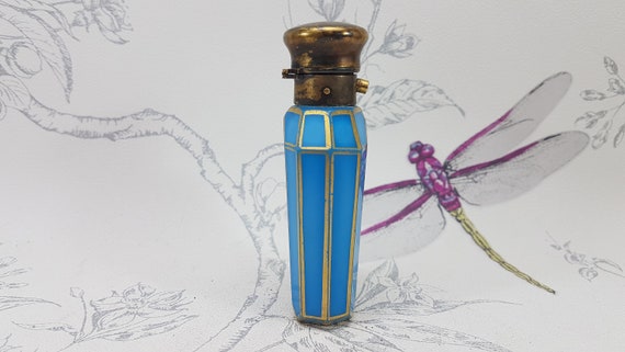 Victorian opaline blue glass scent bottle with gi… - image 3