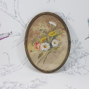 Vintage Floral Watercolor Painting: Oval Gilt Frame, Signed G. Jessop