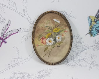 Vintage Floral Watercolor Painting: Oval Gilt Frame, Signed G. Jessop