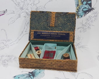 Antique Abel Morrall's Sewing Case: Vintage Fabric Covered Sewing Box