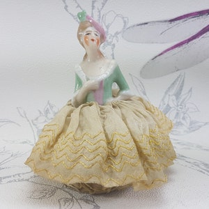 Vintage Art Deco Porcelain Half Doll Pin Cushion: Sewing Collectible