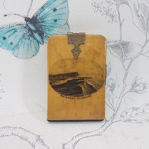 Antike Mauchline Ware Aide Memoiren, Bridport Hafen, East Street Bridport, antike viktorianische Aide Memoirenen