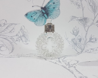 Victorian glass scent bottle with silver collar, small antique perfume bottle with original stopper, late 19th century silver scent bottle