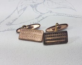 Boutons De Manchette Vintage En Or 12k Motif Feuilles Roses - Bijou Ancien Pour Homme, Occasion Mais Classe