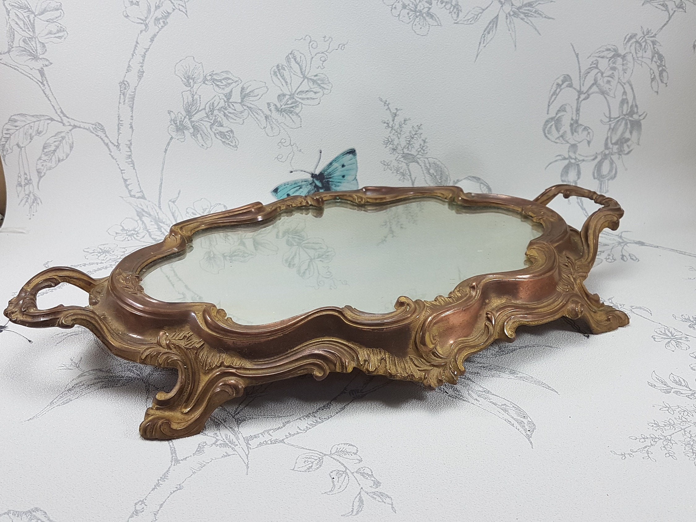 Antique French Perfume Tray, Art Nouveau Mirrored Decorative Tray