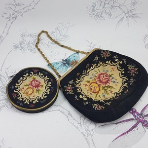 Vintage Petit Point compact- en avondtassenset - Floral West-Duitsland
