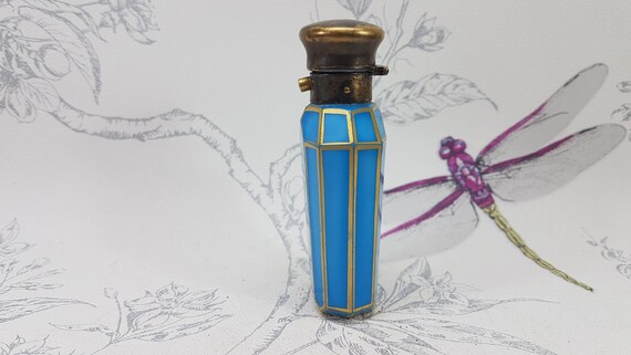 Victorian opaline blue glass scent bottle with gi… - image 4