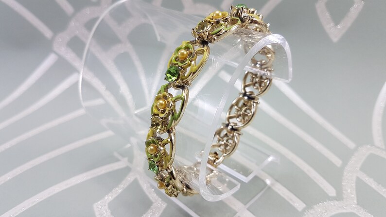 Bracelet Vintage Jewelcraft (Corocraft) - Laiton & Strass Bleus - Années 60