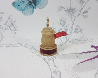 Antique Carved Vegetable Ivory Sewing Tape Measure Pincushion