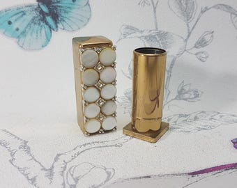 Vintage Gold Tone Lipstick Case with Mother of Pearl and Mirror