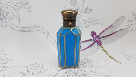 Victorian opaline blue glass scent bottle with gi… - image 1