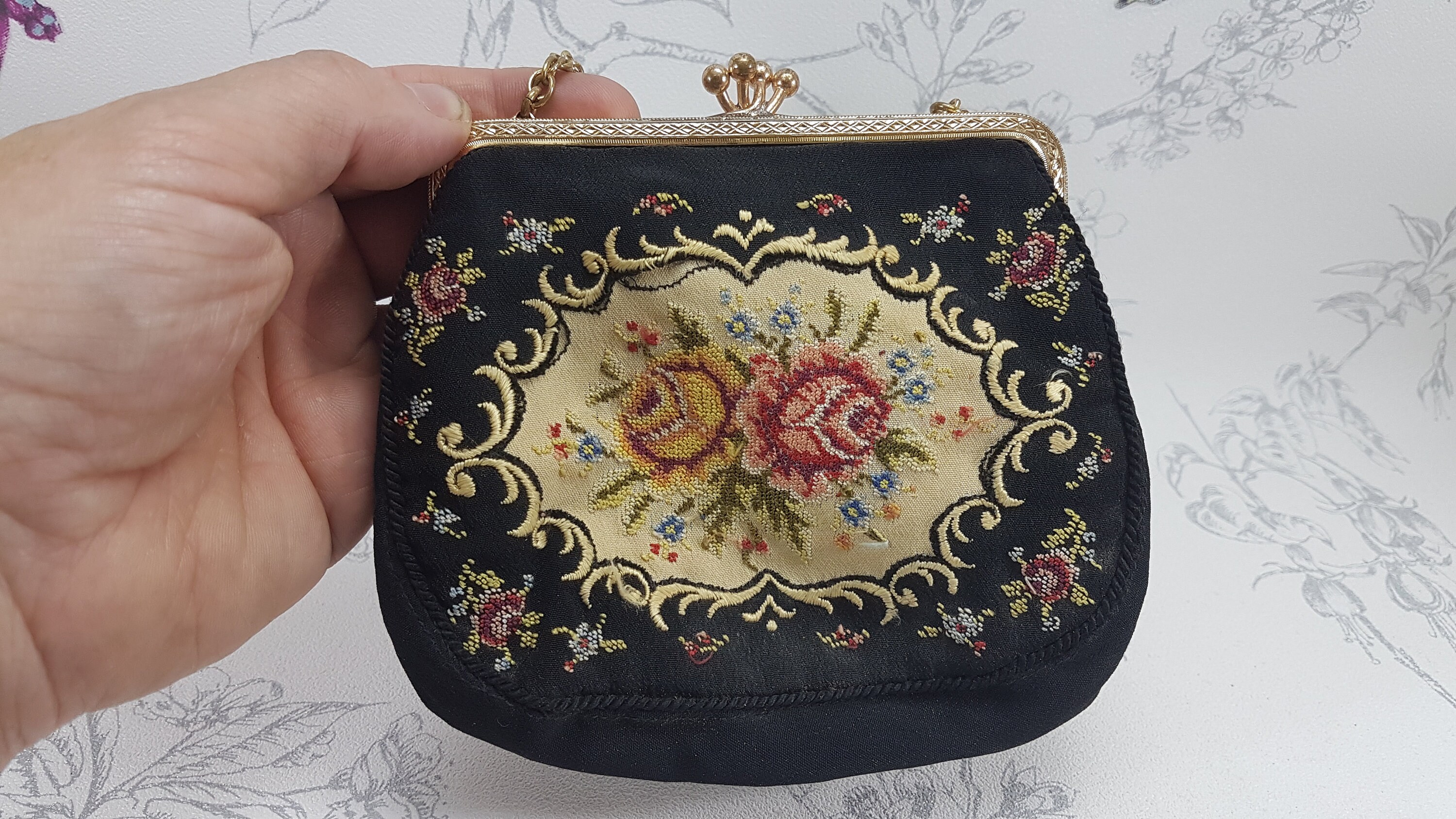 ヴィンテージ プチポワン コンパクト＆イブニングバッグセット - 花柄