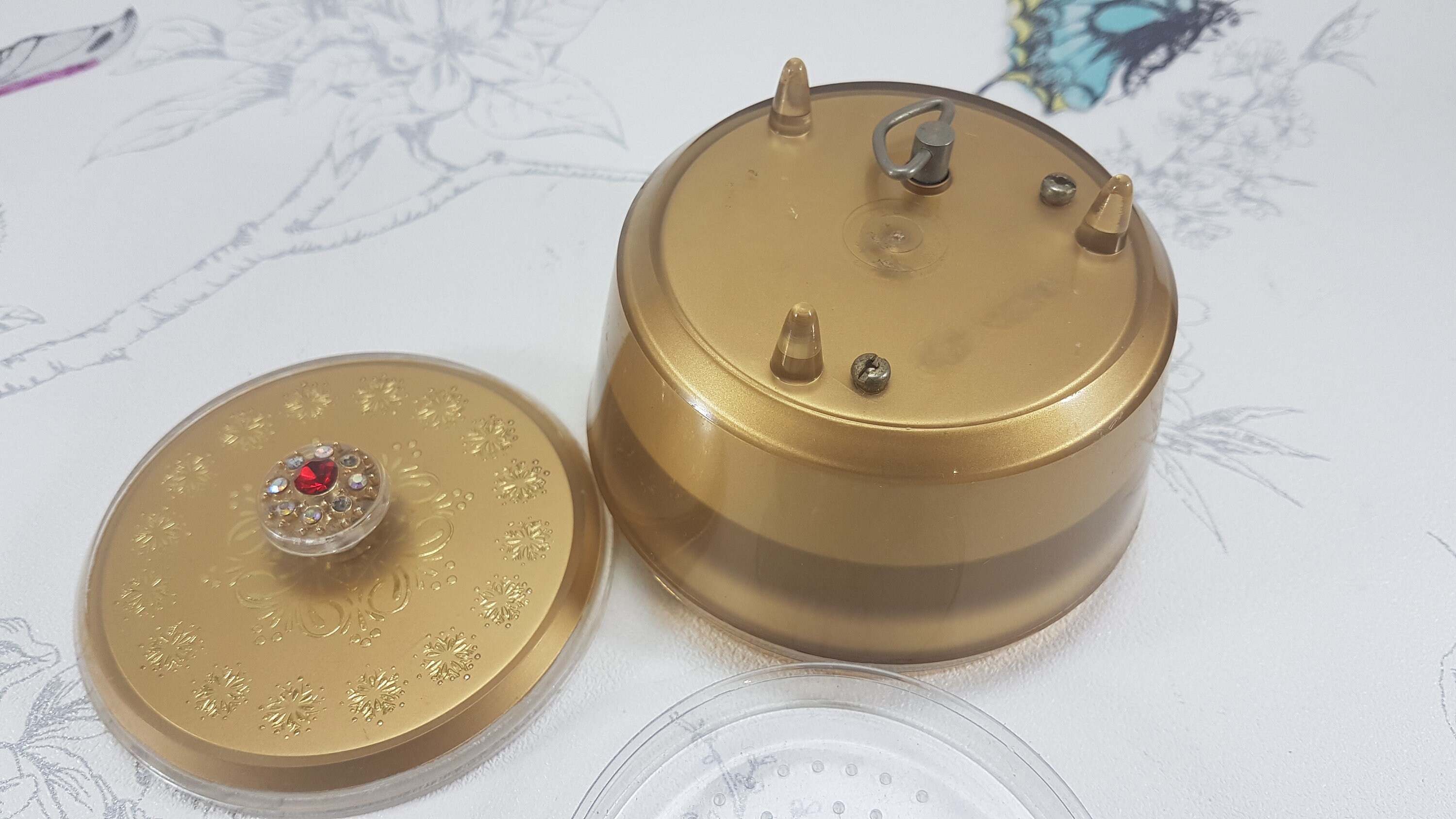 Vintage Music Box Powder Bowl With Rhinestone Jewelled Lid Etsy UK