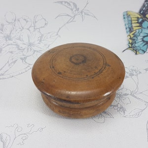 Antique treen mirrored powder bowl, vintage wooden dresser powder bowl, Edwardian turned wood vanity powder box
