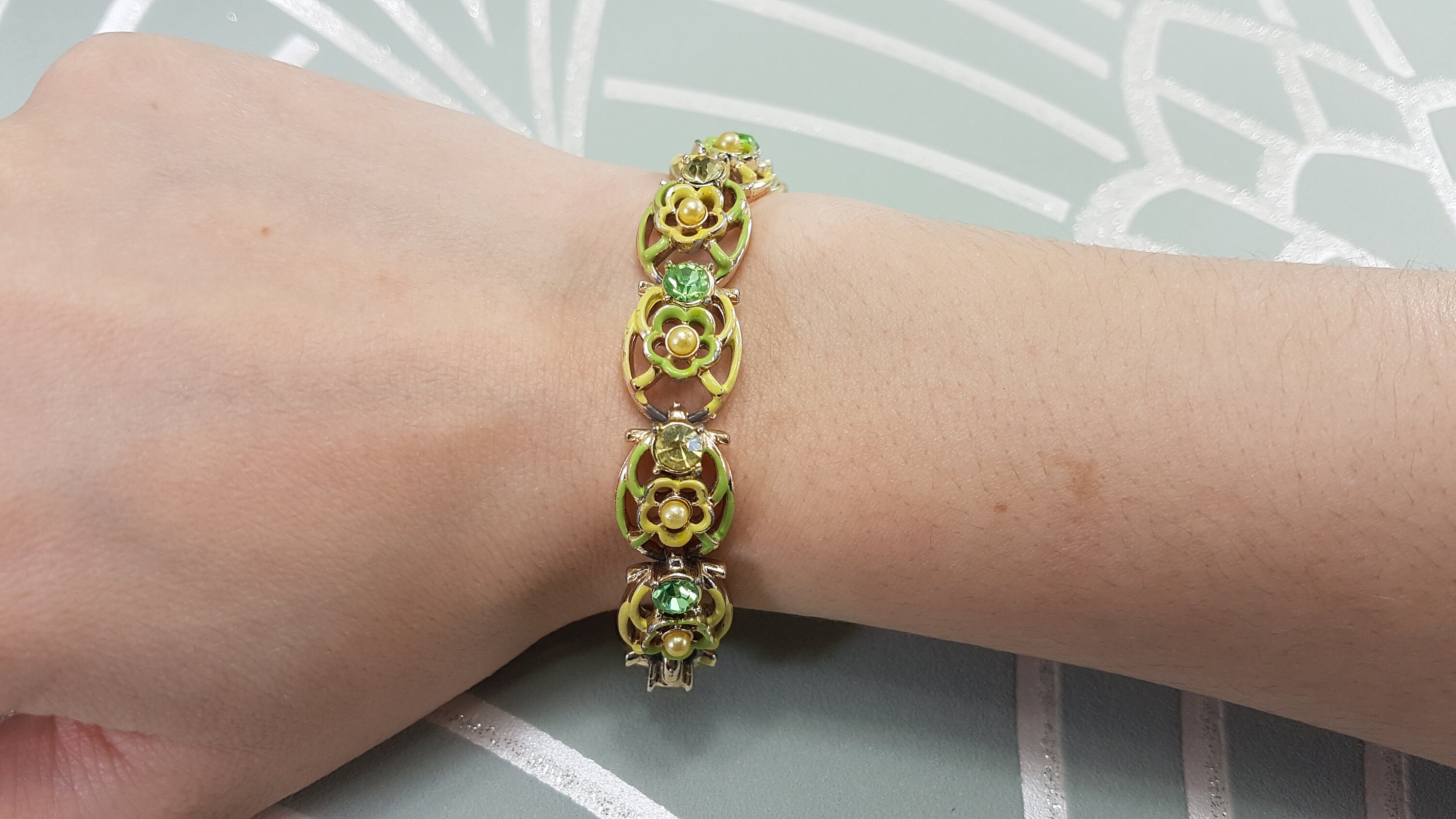 Bracelet Vintage Jewelcraft (Corocraft) - Laiton & Strass Bleus - Années 60