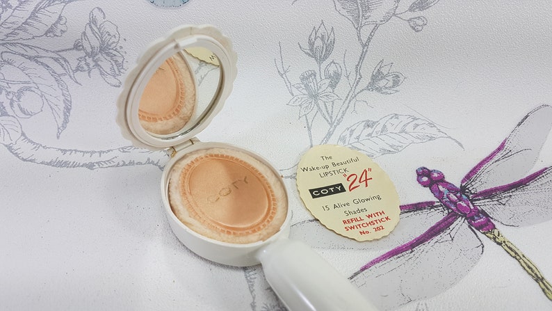 French vintage vanity mirror lipstick holder Vintage Coty Cream Powder compact mirror with lipstick holder