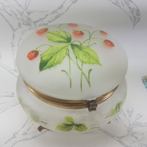 Large Antique French glass trinket box with hinged lid