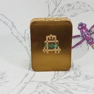 Vintage Foster Compact Mirror: Art Deco Gilt Metal with Green Enamel