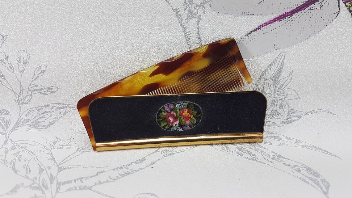 Vintage petit point comb case with faux tortoiseshell comb | Etsy