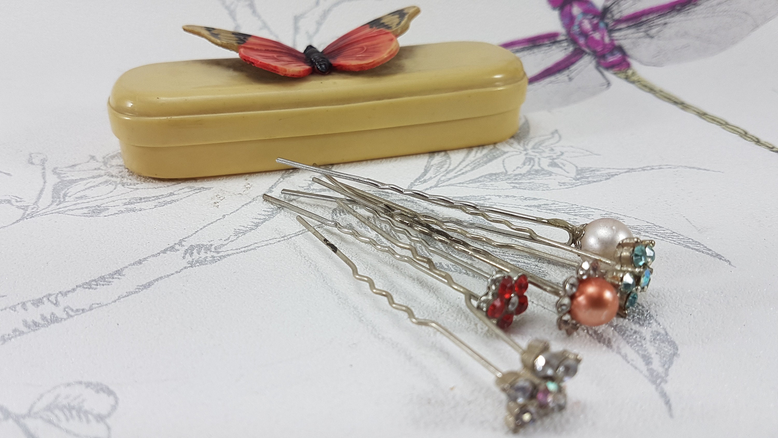 Vintage hairpin box Art Deco celluloid hairpin box with Etsy