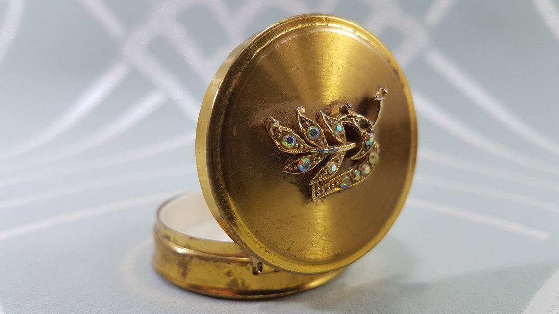 Vintage Pill Box Gold Tone Pill Box With AB Rhinestones Etsy