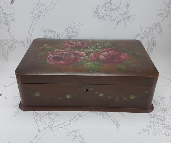 Antique Wooden Cotton Box Hand Painted Wooden Sewing Box - Etsy UK