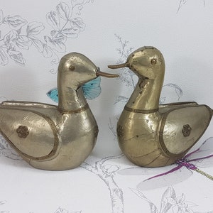 Vintage Handmade Wooden Duck Ornaments: Gilt Metal Decor