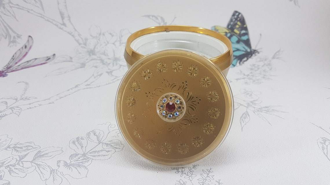 Vintage Music Box Powder Bowl With Rhinestone Jewelled Lid Etsy UK