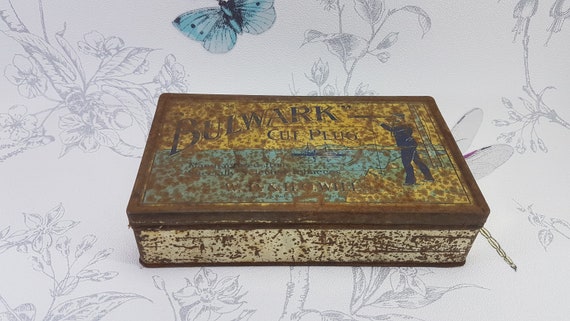 Vintage Bulwark Tobacco Tin: Collectible Shabby Chic Decor